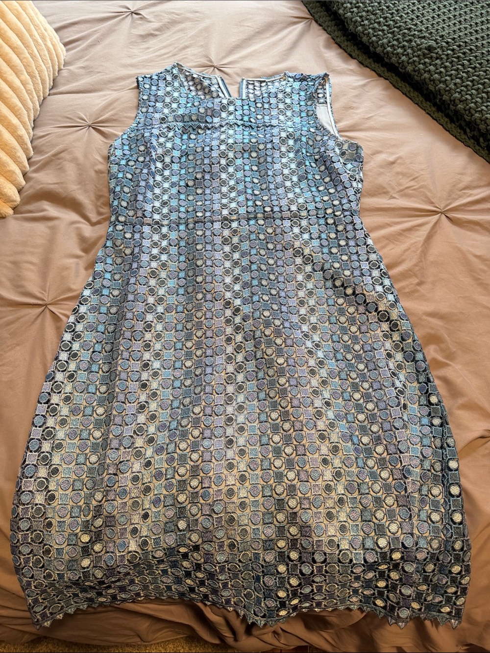 Sleeveless Blue Geometric Shift Dress